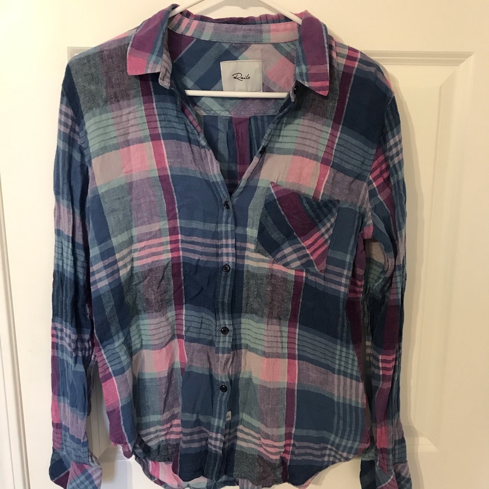 Rails Blue/Pink Plaid Button Up - size small